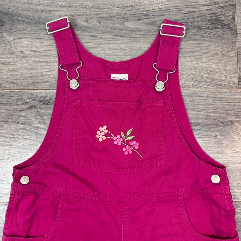 Vintage Talbots Kids Magenta Floral Bee Embroidered Cotton Overalls Romper 8 - Picture 2 of 9